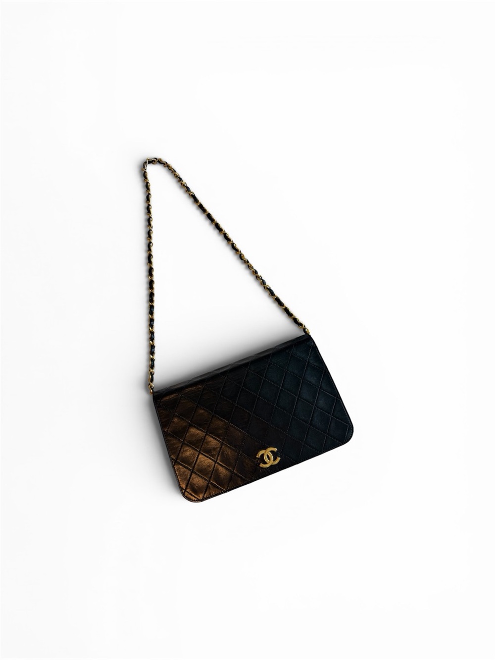 CHANEL Black Quilted Leather Shoulder Bag with Gold Hardware